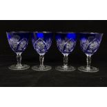 Bohemian blue glass wine glasses x 6