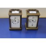 Two brass Edwardian carriage clocks, one alarm, Roman numerals