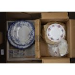 Assorted blue and white porcelain Ridgways plates and Royal Windsor Cottage Roses part tea set