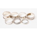 Seven Birmingham silver napkin rings, various styles and patterns