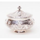An Art Nouveau silver powder bowl by Gilbert Marks, hallmark London 1900, weight approx 8.79 ozt,