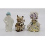 A Royal Worcester porcelain candle snuffer together with a Beswick model of a cat with mouse and a