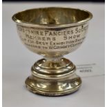 a small silver hallmarked cup inscribed 'Derbyshire Fanciers Society Members Show Cup for Best