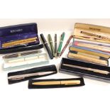 A collection of mid 20th Century fountain pens with 14kt nibs, Conway Shaffer, Parker, Papermate,