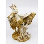 Art Nouveau porcelain figure Royal Dux of two nymphs around a shell 35 cms high approx