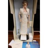 Franklin Mint porcelain Diana Princess of Wales doll, and in original box, approx 40 cms high