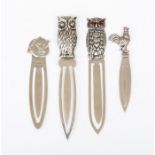 Two hallmarked silver owl bookmarks, one with cabochon set eyes, Sheffield rose 925 mark, the