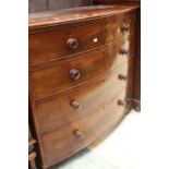 Mahogany bow fronted chest of drawers. Two small over three large.