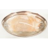 A large Edwardian style large oval plated tray, wavy openwork gallery with integral handles, 62cm
