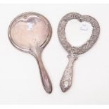 Birmingham 1898 silver heart shaped dressing table mirror (no back, a/f)