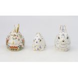Three Royal Crown Derby paperweights including: Meadow Rabbit, an exclusive for the RCD Collector'