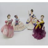 Four late 20th Century Royal Doulton lady figurines; Christine HN2792, Adrienne HN2152, Camellia