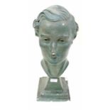 French plaster bust of a man, painted green (af)