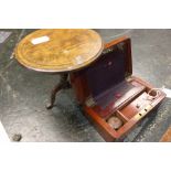 Early 20th Century miniature apprentice style tripod table and miniature oak writing box/slope