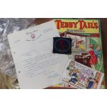 Teddy Tail 1938 Annual, letter badge, postcard and cloth badge