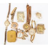 A collection of 1920/30's watches, to include six 9ct gold ladies versions, some with leather and