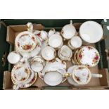 A Royal Albert Old Country Rose tea service, circa 1950, with three graduated teapots, plus a