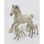 John Beswick dapple grey shire horse with two smaller dappled Beswick horses