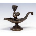 A late 19th Century French bronze chamberstick, circa 1870, of Renaissance Revival form