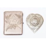 Russian cigarette case; heart shaped powder compact, decorated with camel and inscribed Tripoli