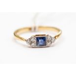 An Art Deco sapphire and diamond ring, circa 1930's, comprising a square cut sapphire approx 0.25ct,