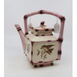 An early 20th Century Chinese style SQ and bamboo ceramic tea pot with transfer designs