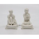 Two Minton Parian figures, The Boy Samuel kneeling on a cushion and praying, The Girl kneeling tying