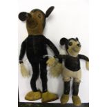 Dean's Mickey and Minnie Mouse, soft body, wired limbs, button eyes to Minnie, Mickey 9" approx