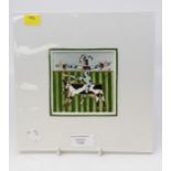 Meissen porcelain wall plaque depicting a harlequin style jester on cow, 23 x 23 cms approx