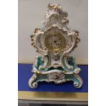 19th Century Jacob Petit porcelain hand painted mantle clock, with a porcelain pose, open face Roman