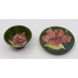 Two mid 20th Century Moorcroft pin dishes, green ground, pink lilies