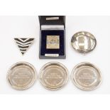 A small round silver compact with lid mirror Birmingham 1924, Levi & Salaman three commemorative