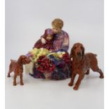 Royal Doulton figurine collection; Flower Sellers Children, HN1342 and two Irish Setter dog statues,