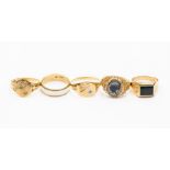 Three 9ct gold gents rings and two gem set rings, total gross weight approx 16.5 grams (5)