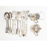 A plated coffee maker/cup and plated cutlery including Walker & Hall