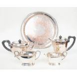 An Art Deco style silver plate four piece tea service including teapot, hot water jug, milk jug