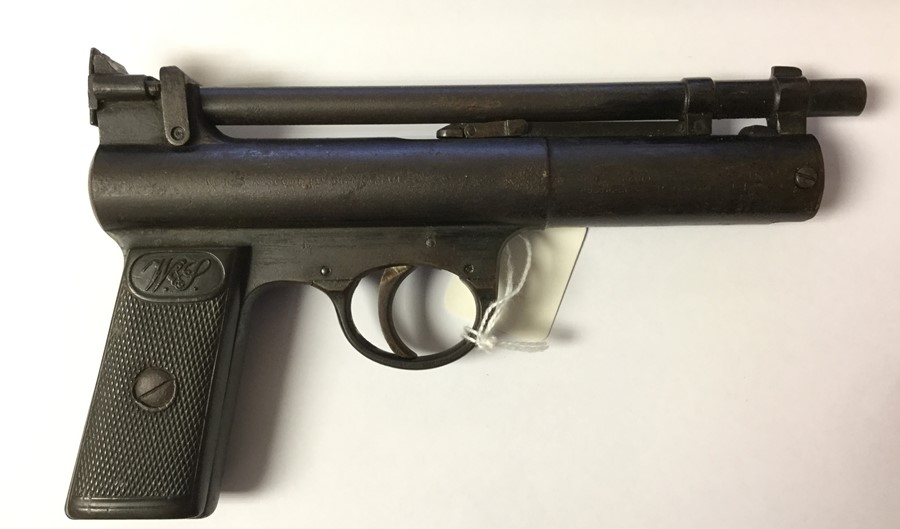 Webley Senior Air Pistol. .22 cal. Number 358. Composition grips with W&S initials. Action a/f. - Image 2 of 2