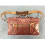 Brown Leather Cartridge Box with carrying handle and shoulder sling. Brass buckles. Approx 12.5