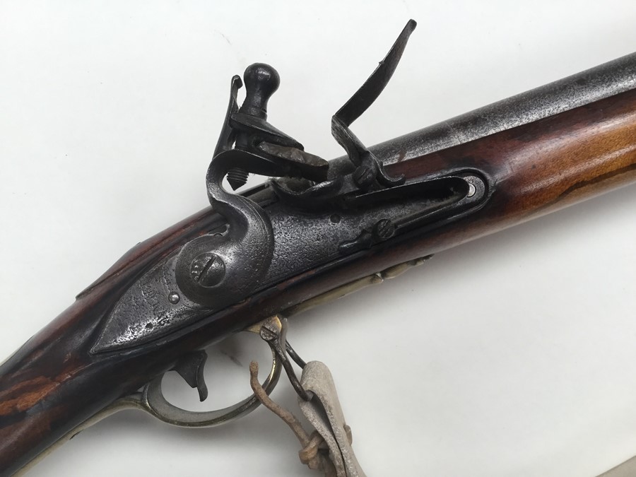 Flintlock Musket with 45.5 inch barrel. BP Proof mark. Action a/f. Overall length 61.5 inches. Brass - Image 2 of 8
