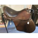 A like new Morris & Nolan (made in Walsall, West Midlands) English brown leather GP saddle, approx.