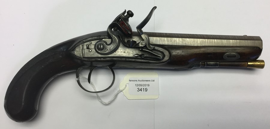 A cased pair of Flintlock pistols by Charles Moore. 15cm long octagonal rifled barrels, marked " - Image 10 of 13