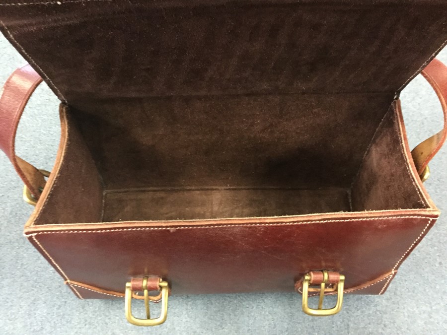 Brown Leather Cartridge Box with carrying handle and shoulder sling. Brass buckles. Approx 12.5 - Image 2 of 2