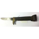 A Castrating Knife. Steel and Brass with horn grips. No makers markings. Overall length 20cm.