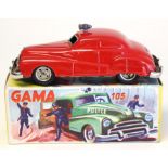 Gama: A boxed Gama, No. 105, tinplate Police Car with Friction Motor, original box.