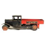 Triang: A Triang Transport, circa 1930's, tinplate four-wheel tipper lorry, long bonnet, black body,