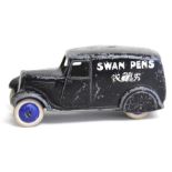 Dinky: A pre-war Dinky Toys Delivery Van, 28R, 'Swan Pens' silver lettering to each side, playworn.
