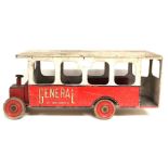 Triang: A Line Bros/Triang, circa 1920's, wooden 'General' single deck bus, four wheels, no maker