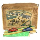 Marx: A boxed Marx Streamline Speedway, tinplate, with two clockwork cars.