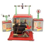 Mamod: An unboxed Mamod Steam Engine; together with three boxed Mamod accessories: Line Shaft;
