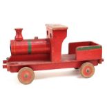 Triang: A circa 1930's, wooden train, possibly Triang, four wheels, red and green body, length